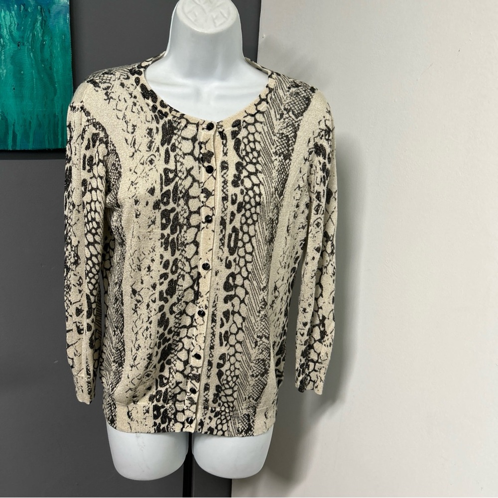 Joseph A Women’s Medium‎ Gold Metallic Animal Print Cardigan Corpcore Career